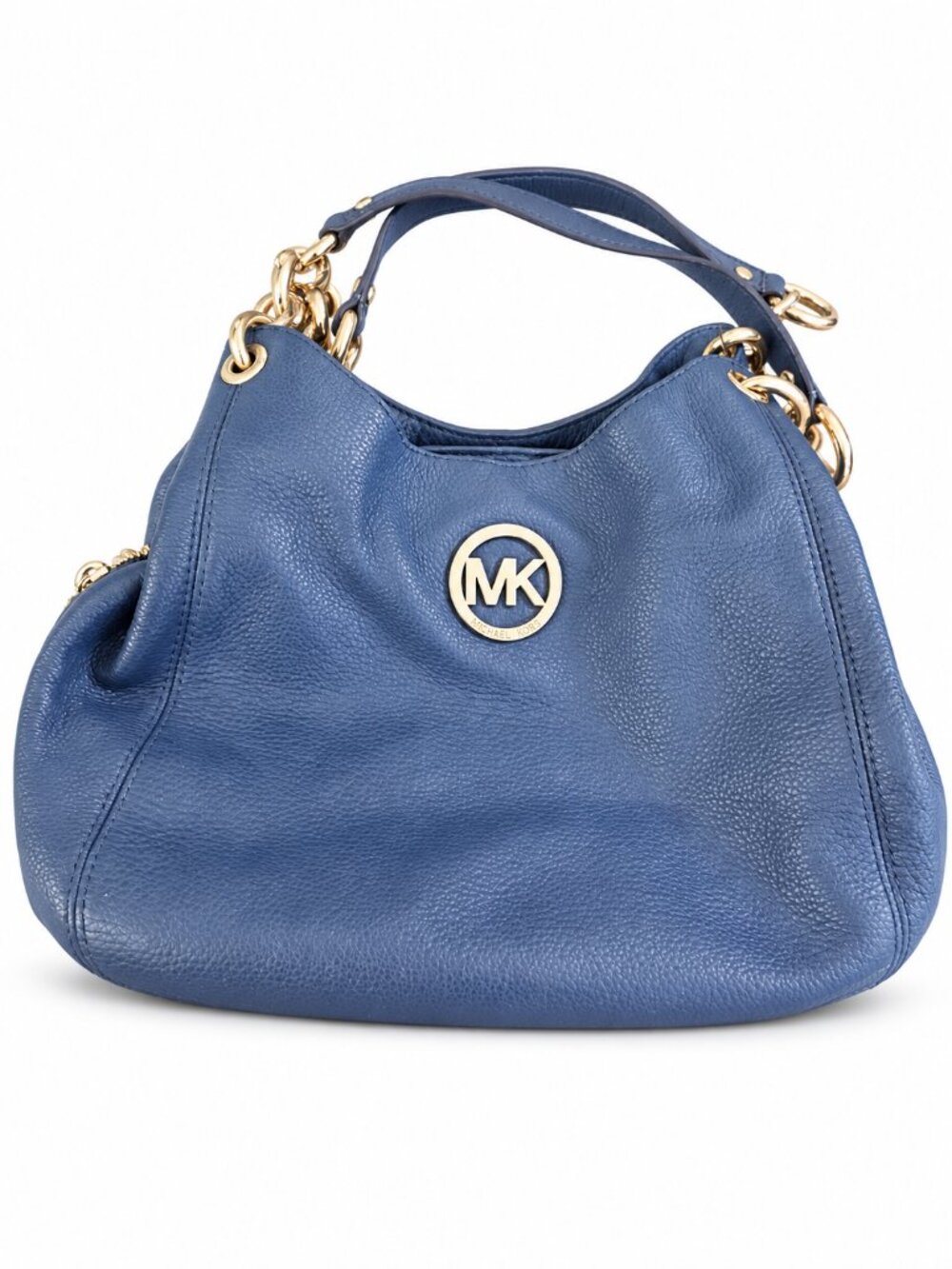 Michael Kors Blue Shoulder Bag Gold MK Logo Compartments